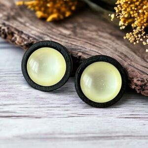 Yellow Resin Black Wood Unisex Stud Earrings - Stylish & Versatile Boho Jewelry